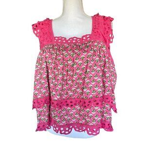Anthropologie Letmebe Women's Top Shirt Blouse Size XL Hand Crafted Pink Rose Ne